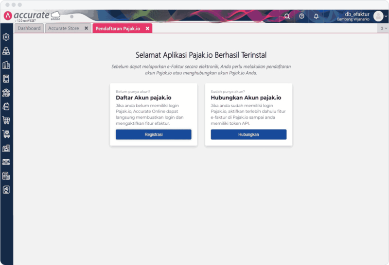 Pilihan registrasi atau hubungkan
